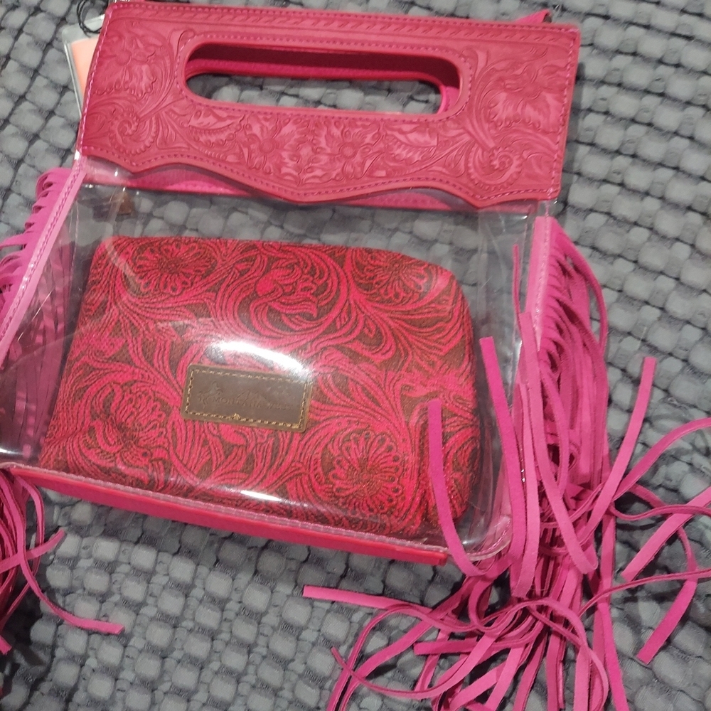 Wrangler Pink and Red Transparent Clutch with Fringe